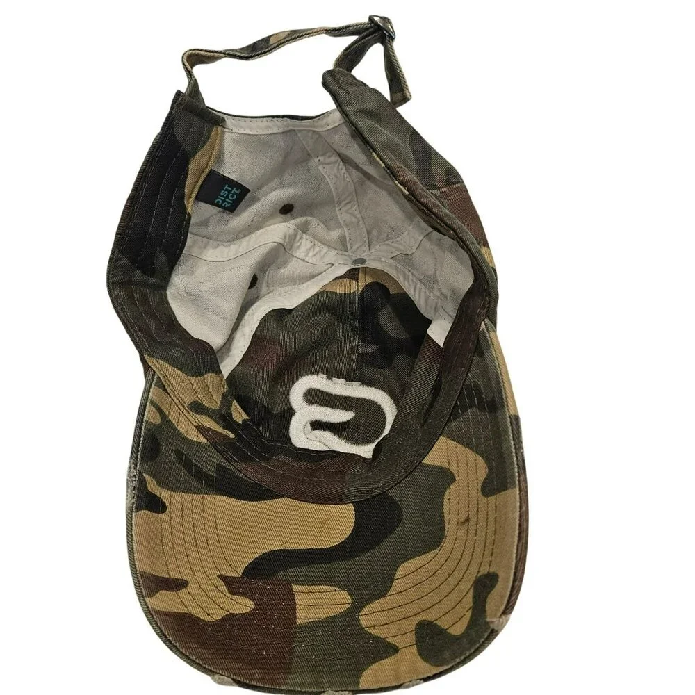 CycleBar Distressed Camo Adjustable Baseball Cap Hat Unisex Cotton Green/Brown - Picture 5 of 5